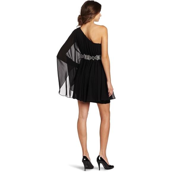 Eliza J One-Shoulder Cocktail Mini Dress in Black - Size 6 - Picture 2 of 15
